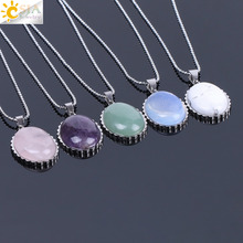 Csja colar de pingente de suspensão oval, pedra natural, serrilhado, aço inoxidável, metal, chakra, reiki, miçangas de cristal, joias femininas f151 2024 - compre barato