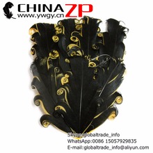 CHINAZP Factory Exporting 50pcs/lot Pretty Dyed Black with Gold Curled Nagorie Goose Feather Pad 2024 - buy cheap