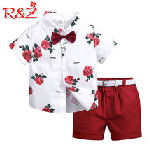 R&Z Children's Set 2019 Summer New Boys Europe and America Large Children Print Shirt Casual Shorts Belt Three-piece 2024 - buy cheap