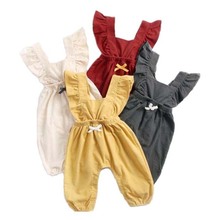 Одежда для маленьких девочек, однотонные летние брюки унисекс с бантом без рукавов, комбинезоны, Одежда для новорожденных, хлопковые комбинезоны для детей 2024 - купить недорого