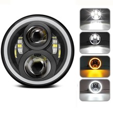 Faros LED de 60W y 7 pulgadas para motocicletas, luces LED H4 de haz Alto y Bajo, color blanco, DRL, ámbar, señal de giro, Halo para Jeep Wrangler, todoterreno 2024 - compra barato