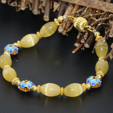 Bohemia style gold-color cloisonne spacers beaded strand bracelets 8*12mm yellow cat eyes charms women jewelry 7.5inch B2737 2024 - buy cheap