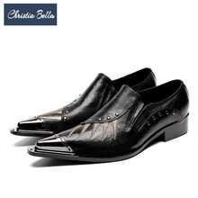 Christia Bella Fashion Genuine Leather Men Dress Shoes Designer Men Business Formal Shoes Pointed Toe Gentleman Shoes Big Size 2024 - купить недорого