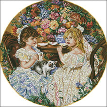 Needlework,Embroidery,DIY Sweet Girl Lovely and Cat 14CT Unprinted Cross stitch kit,Art People Pattern Cross-Stitching decor 2024 - buy cheap