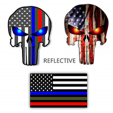 Reflective Thin Blue line Stickers - US Flag Punisher Skull Dark Night Decals Stickers American USA Flag Vinyl Stickers (3 pack) 2024 - buy cheap