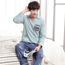 Men winter 2019 cotton new pajamas fashion turn down collar spring and autumn long sleeve trousers men pajama sets men sleepwear 2024 - buy cheap