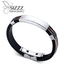 Sizzz pulseira de titânio aço e ouro rosê, pulseiras masculinas cor dupla 2024 - compre barato