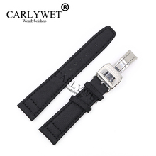CARLYWET-Correa de tela de cuero y nailon para IWC, correa de reloj de pulsera, hebilla de acero inoxidable 316L, color negro, 20, 21, 22mm 2024 - compra barato