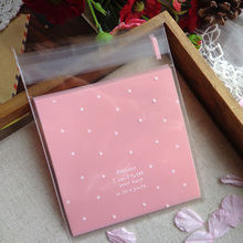 Saco de doces auto-adesivo de aniversário, saco de celofane com pontos brancos luz rosa, biscoitos pequenos de plástico para presente, 100 peças 2024 - compre barato