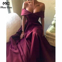 Burgundy 2018 Off Shoulder Evening Dresses Long Satin Floor Length Zipper Back Formal Evening Party Dress for Women 2024 - buy cheap