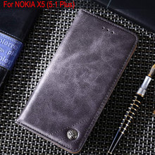 Capa de couro para nokia x5 5.1, capa dobrável com suporte e espaço para cartões 2024 - compre barato