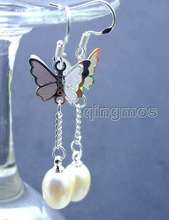 SALE Big 7-9mm Drop White natural Pearl with silver plated butterfly earring -ear400 wholesale/retail 2024 - buy cheap