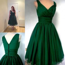 Robe De Soriee New Emerald Green Tea Length Prom Dress Plus Size 2022 V-neck Evening Party Gown Vestidos Noiva 2024 - buy cheap