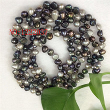 Natural freshwater  pearls irregular shaped baroque 6-7MM necklaces gray black  multicolor long sweater chain 50 " 2024 - buy cheap
