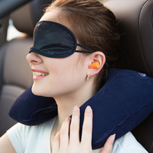 Новая u-образная подушка для путешествий подушка для полёта автомобиля надувная подушка для шеи u-образная надувная подушка для отдыха + маска для глаз + наушники 17 2024 - купить недорого