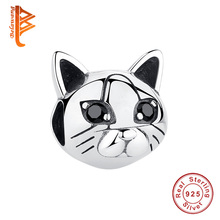 Belawang 925 berloque de prata esterlina pet gato pedra preta olho fofo animal pingente ajuste original pulseira & pulseira joia faça você mesmo 2024 - compre barato