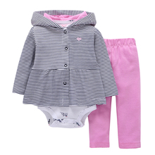 stripe hooded jacket+Long sleeve bodysuit+pants for baby girl clothes set newborn boy outfit 2021 new born clothing babies suit 2024 - buy cheap