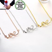 OMHXZJ Wholesale Personality Fashion OL Woman Girl Party Gift Heart Tie AAA Zircon 925 Sterling Silver Pendant Necklace NC72 2024 - buy cheap