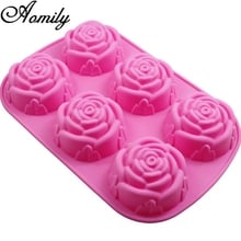 Aomily DIY 6 Holes Rose Flower Pudding Muffin Cup Ice Cream Silicone Mold Cake Design Nonstick Bakeware Family Baking Cake Mould 2024 - buy cheap