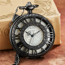 Retro oco esqueleto steampunk padrão design mecânico relógio de bolso dos homens algarismos romanos mão vento fob corrente relógio masculino 2024 - compre barato