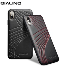 QIALINO Fashion Corve Genuine Leather Phone Case for iPhone X/XS Luxury Ultra Slim Back Cover for iPhone XR/XS Max 5.8/6.5 inch 2024 - buy cheap