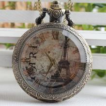 Reloj de bolsillo con diseño de la Torre Eiffel para hombre y mujer, pulsera de cuarzo con diseño de mapa del mundo, números romanos, collar, nueva moda 2024 - compra barato