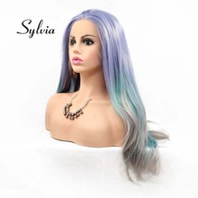 Sylvia светильник фиолетовый синтетический синий парик на кружеве для женщин волосы натуральные прямые парики серые кончики термостойкие волокна длинные парики 2024 - купить недорого
