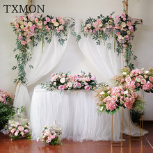 TXMON Wedding Pink Floral Arch Fake Flower Window Triangles Artificial Row Flower Wall Hotel Wedding Stage Background Decorative 2024 - buy cheap