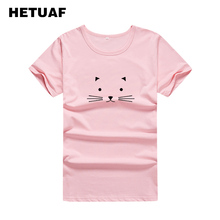 HETUAF Cat Kawaii Graphic Tees Women Printed Ulzzang Streetwear Cute Tshirts Cotton Women Hip Hop Black White T Shirt Women 2024 - buy cheap