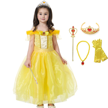 Vestido de princesa Bella para niña, disfraz de la Bella y La Bestia, fiesta de disfraces de Halloween para niños 2024 - compra barato