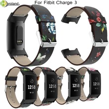 Pulseira de couro com estampa retrô, pulseira para fitbit charge 3 de substituição 2024 - compre barato