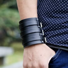 Hot Sale Fashion Casual Punk Wide Leather Bracelets For Men Women Black Vintage Hidden-safety-clasp Bracelets Gifts Jewelry 2024 - buy cheap