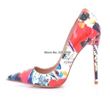 Sapato de salto alto almudente com estampa floral, 12cm, sapato de casamento, ponta fina, baixa, envio direto 2024 - compre barato