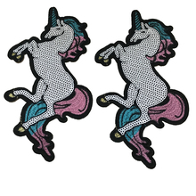 New Arrival Unicorn Embroidered Patches Iron on Sequined Repair DIY Sewing Badges Clothes Appliques Fashion Wedding Decoration 2024 - buy cheap