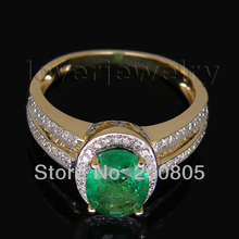 Loverjewelry anel de casamento oval 6x8mm, joias com pedras preciosas sólidas, ouro amarelo, diamante natural, verde-esmeralda, joias da moda 2024 - compre barato