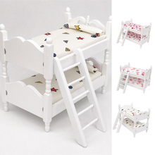 Деревянная цветная мини-кровать с принтом 1:12, кукольный домик, мебель, детская имитация, кукольный домик, Обучающие игрушки, подарки 2024 - купить недорого