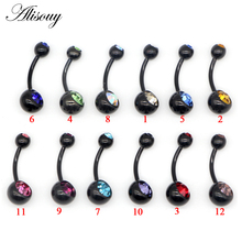 Alisouy wholesale 12 PCS/lot Charm Black Stainless Steel Crystal Ring Body Piercing Jewelry Navel Belly Button jewelry for girl 2024 - buy cheap