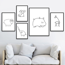 Abstract Black And White Line Animals Canvas Painting Nursery Baby Room Decor Cartoon Posters Wall Art Print Picture For Kids 2024 - buy cheap