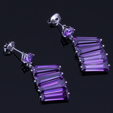 Pendientes colgantes de Circonia cúbica, color púrpura, chapados en plata, impresionante, V0703 2024 - compra barato
