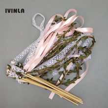 Hot Selling 40pcs/lot Jute wedding ribbon stick Fairy wands with sliver bell for wedding decoration 2024 - buy cheap