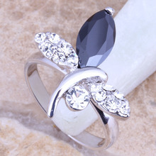 Anillo de circonia cúbica color negro y mariposa para mujer, joyería chapada en plata, tamaño 5 / 6 / 7 / 8 / 9 R1425 2024 - compra barato