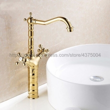 Grifos de lavabo con mango doble cruzado dorado, grifo de lavabo giratorio, mezclador de tocador, Nsf094 2024 - compra barato