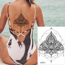 Tatuaje de henna negra para la espalda, pegatinas de tatuaje, mandala, loto, pulsera, collar, tatuaje temporal de esternón, pegatina India 2024 - compra barato