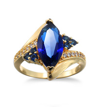 Qualidade superior áustria cristais azuis anéis de casamento para as mulheres cor do ouro anéis de noivado feminino anel bijoux festa natal 2024 - compre barato