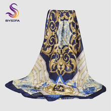 BYSIFA-bufandas cuadradas de seda para mujer, chal para cabeza de grado superior, de color azul y caqui, para Otoño e Invierno 2024 - compra barato