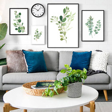 Cartel minimalista de hojas de acuarela estampado botánico Cactus verde cuadro sobre lienzo para pared fotos para la decoración del hogar de la sala de estar 2024 - compra barato