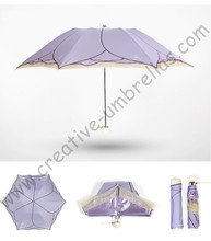 Opção de 3 tamanhos de cores para senhora, guarda-chuva dobrável com folha de lótus, flor rosa, roxo, cáqui, anti-uv, bordado 2024 - compre barato