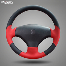 BANNIS Black Red Leather Hand-stitched Steering Wheel Cover for Peugeot 206 2007-2009 /207 2024 - buy cheap
