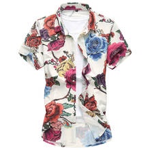2018 Fashion Regular Fit Mens Cotton Short Sleeve Hawaiian Shirt Summer Casual Floral Shirts Men Plus Size M-7XL Vacation Tops 2024 - buy cheap