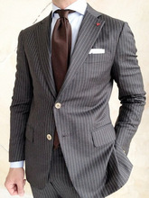 Последний дизайн пальто брюки серый полосатый мужской костюм Slim Fit 2 шт на заказ смокинг жених блейзер стиль костюмы Terno Masculino 2024 - купить недорого